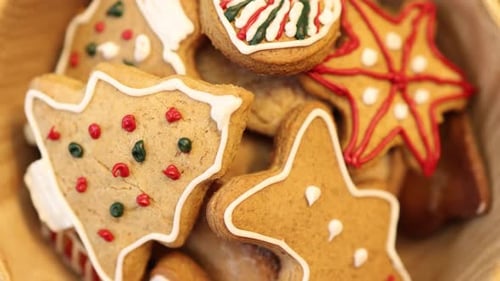 Festive Gingerbread Cookies in a Wooden Bowl