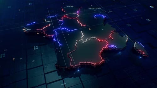 Digital France Map with Futuristic Neon Glowing Network