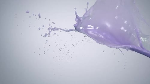 Milchiger violetter Flüssigkeitsspritzer, Zeitlupe