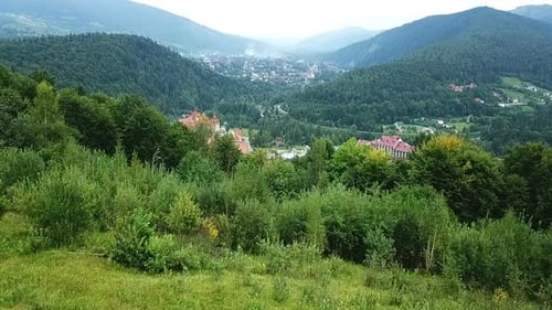 Mountain Forests And The Village From The Height Of Bird Flight