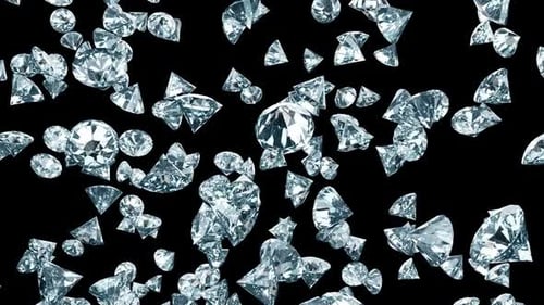 Falling Brilliant Diamonds Glittering on Black Background