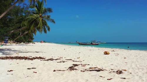 Aerial top view sky of marine bay beach adventure by blue ocean with white sand background of advent