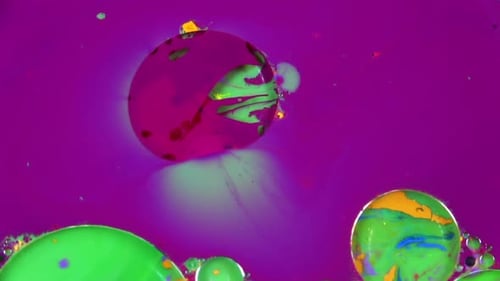 Abstract Bubbles of Colorful Paint Fluid Motion