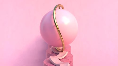 4K video animation. Looped animated background of a pink sphere sliding on a wavy line.
