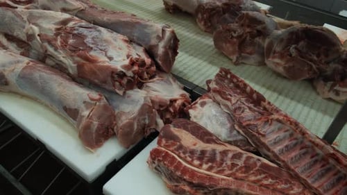 The Chopped Pork Carcass Lies on the Table