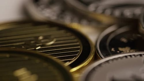 Rotierende Aufnahme von Bitcoins