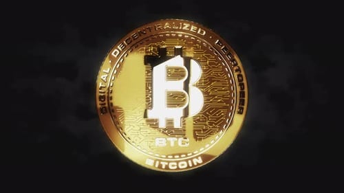 Bitcoin BTC-Kryptowährung 3D-Handmünzenwurf