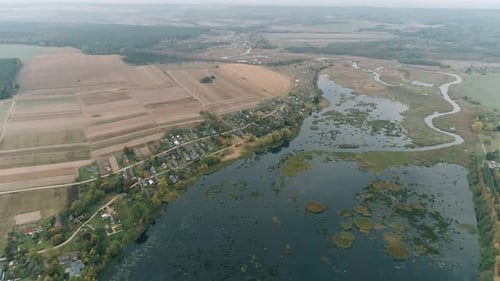 Nature From Height Swamp and Lakes Reflections in Water Countryside Panorama Aerial View
