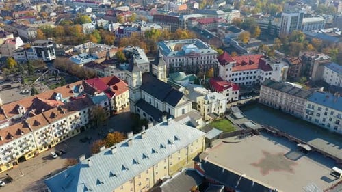 Drone Video - Aerial View of Ivano-Frankivsk City Historical Center