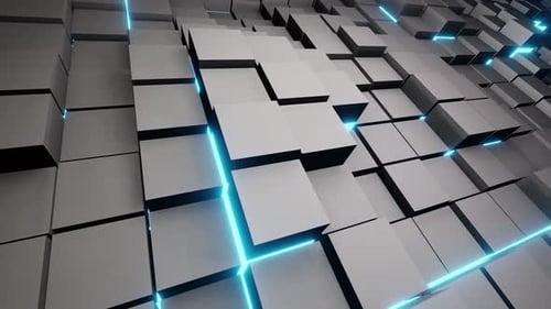 Motion Of The Metallic Cubes With Blue Light Loop 4K