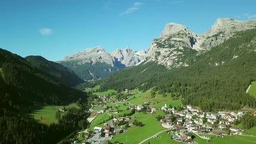Town in valley, Alta Badia, Italy