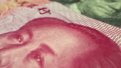 Foreign currency money exchange concept. Many banknotes of different nations.