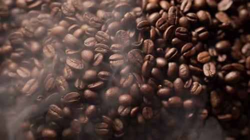 Close-Up Steaming Roasted Coffee Beans