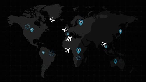 Airplane Icon With World Map Animate Background