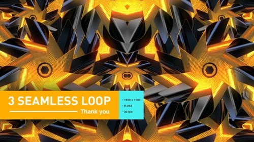 Golden Luminous Abstract Geometric Kaleidoscope Loop Background