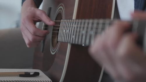 Guitarist Playing Acoustic Guitar Strumming Strings