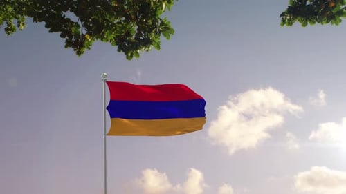 Drapeau de l'Arménie avec ville moderne