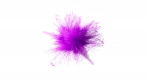 Superzeitlupe der Explosion von lila gefärbtem Pulver