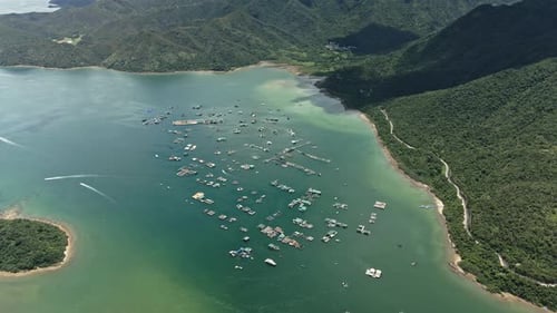 A fish village, Po Toi O, Sai Kung, Hong Kong, Drone View from Above
