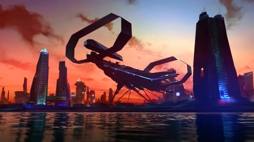 L'illustration futuriste de la ligne d'horizon de la ville. Zoom conceptuel dans l'animation.
HD