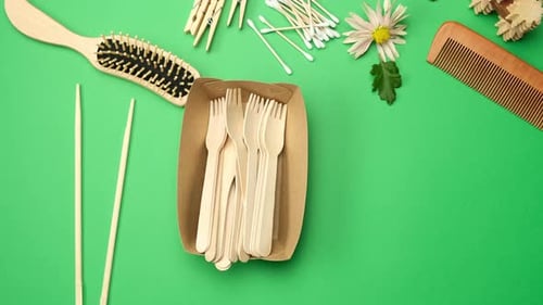 Sustainable and Eco-Friendly Products on Green Background