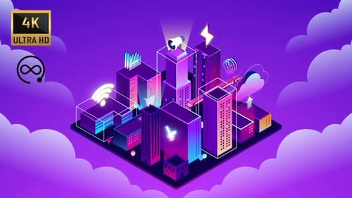 4K - İsometric Cloud Smart City