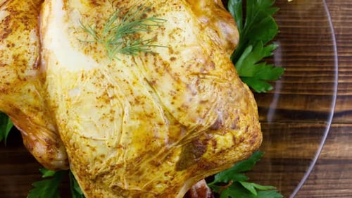 Du poulet frit et juteux à la croûte dorée est posé dans un terastick