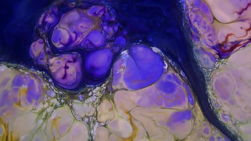 Abstract Liquid Paint Swirls in Purple and Blue