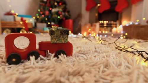Christmas Decorations with Toy Truck and Fairy Lights