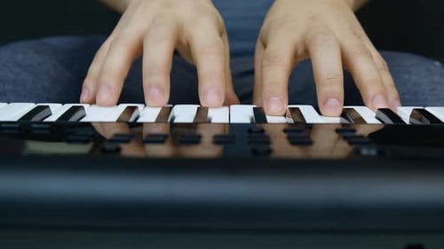 Fingers Play Keyboard Keys Close Up