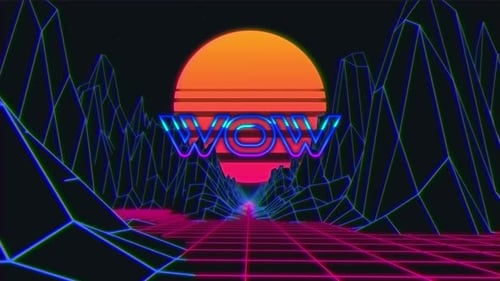 Animation vintage video game screen with word wow written