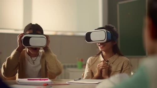 Students in Vr Glasses Learning in School
