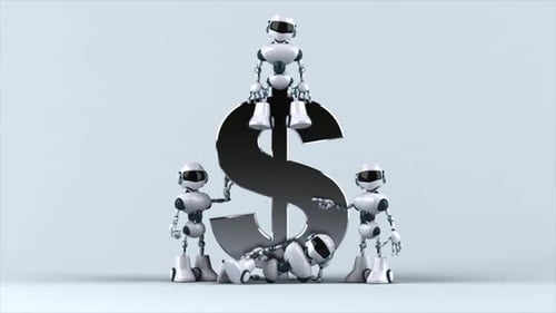 Fun robots next to a dollar