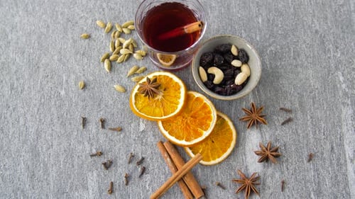 Mulled Wine Ingredients Display with Spices