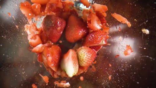 Strawberries Blended into Delicious Smoothie in Kitchen