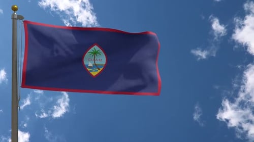 Guam National Flag Waving with Realistic Fabric in Blue Sky