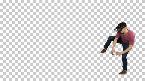 Man in Virtual Reality Glasses wading, Alpha Channel