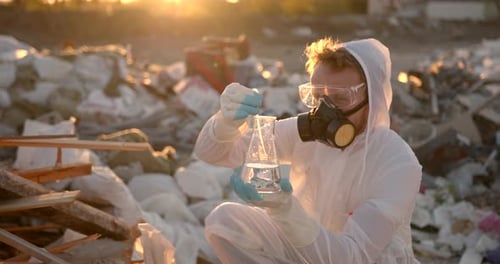 Scientist Analyzes Chemical Sample in Post-Apocalyptic Environment