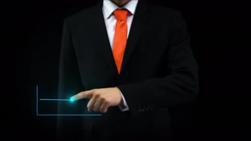 Businessman Uses Holographic Interface, Drawing an Ascending Financial Chart. Business Success.