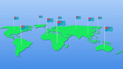 Animated Tuvalu Flags Waving on a Global Map