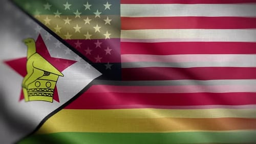 Realistic Waving Flags of Zimbabwe and United States