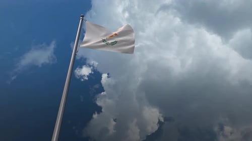 Realistic Cyprus National Flag Waving with Clouds