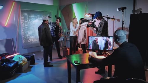 Film Crew Setting up a Shot in Studio