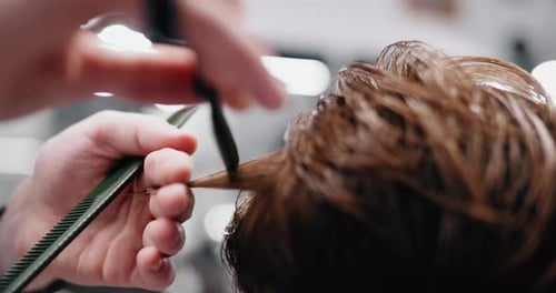 Thinning Hair Close-up. Haircut