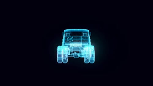 Futuristic Digital Truck Chassis Blueprint Rotating 3D Hologram