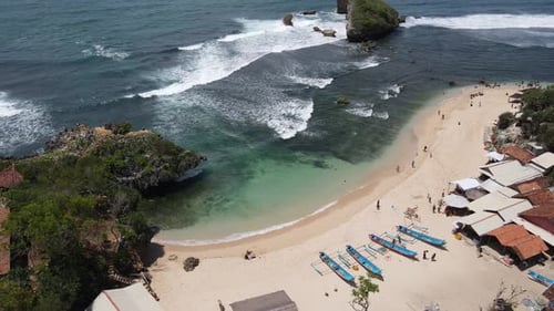 Aerial view of Gunung Kidul Tropical Beach in Indonesia
