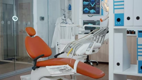 Revealing Shot of Empty Medical Stomatology Orthodontic Hospital Office with Nobody in It