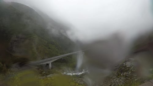 Raining day with mist at Otira Viaduct Lookout at Arthur's Pass,