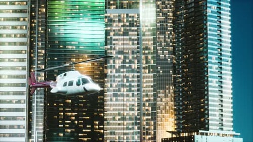 Helicopter Flies Through Center of Big City