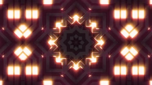 Kaleidoscope Geometric Background with Pulsing Neon Lights